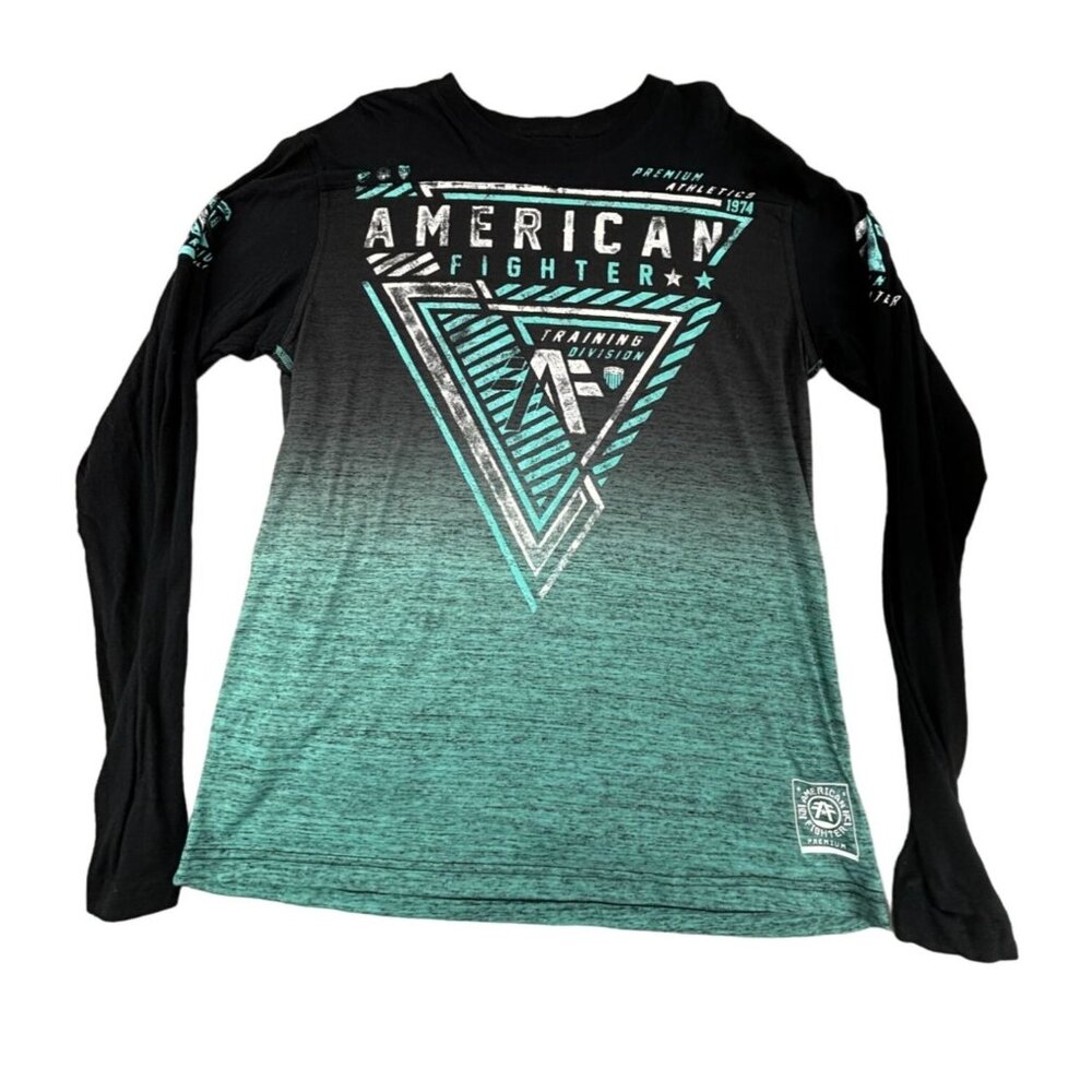 American Fighter Premium Athletic Long Sleeve Shirt Size M  Logo Graphic Teal